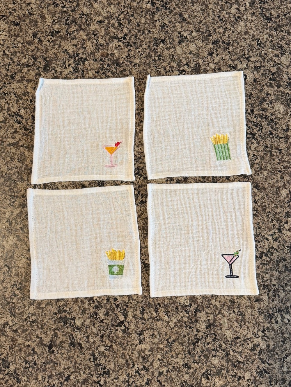 Kate Spade New York Muslin Beverage Napkins Set of 4 Embroidered Cocktail Bar